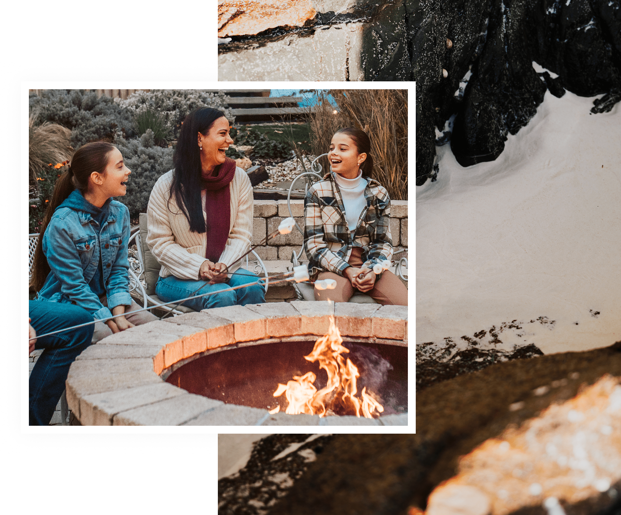 People enjoying a campfire, roasting marshmallows together.