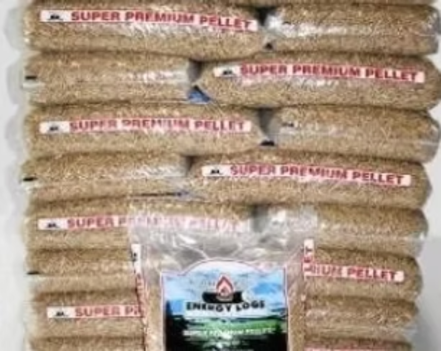 Stacked bags of Super Premium Pellets.