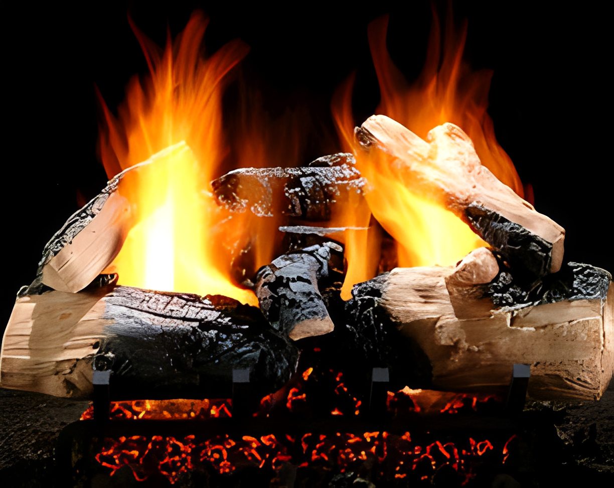 Burning firewood with bright orange flames.